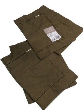 Home Trends Oliver Caper Hem stitch Placemat Linen Cotton Set of 4 18.5"x13"